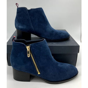 Tommy Hilfiger Ankle Boots Women's Size 7M Dark Blue Suede Ruthee Side Zip NIB